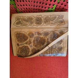 Vintage Tooled Rose Leather Handbag